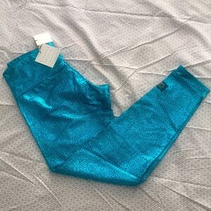 NWT Purusha People Foil Metallic Teal Blue Green Leggings Sz L